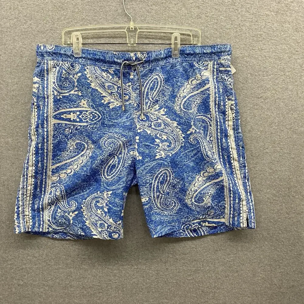 Peter Millar Men’s Swim Trunks Large Blue White Paisley Lined Beach Board Shorts